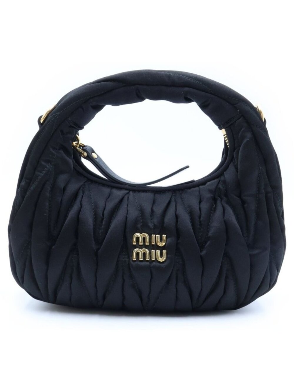 Miu Miu Wonder Matelasse Satin Hobo Black